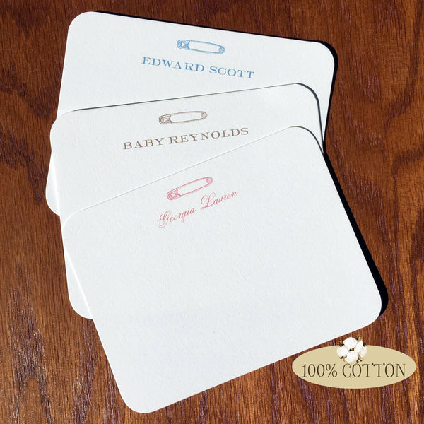 100% Cotton Baby Thank You Cards with safety pin