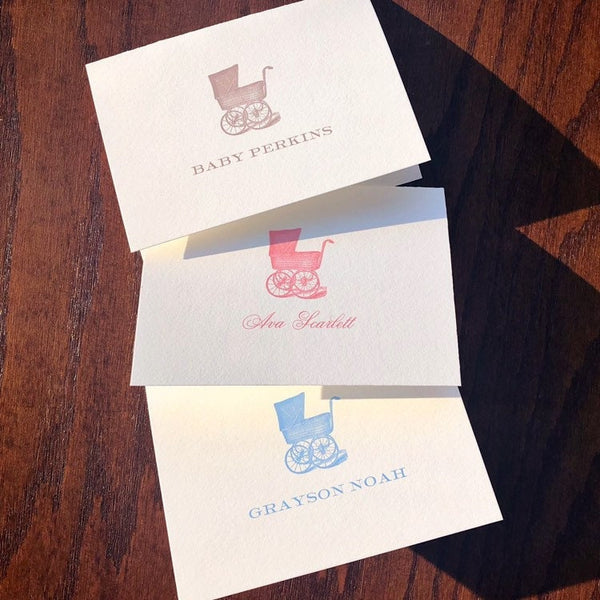Baby thank you cards with Vintage Baby Carriage