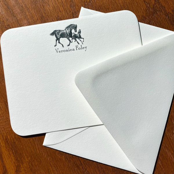 Personalized Horse Stationery with Mare and Foal