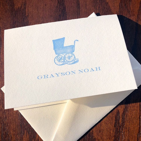 Baby thank you cards with Vintage Baby Carriage