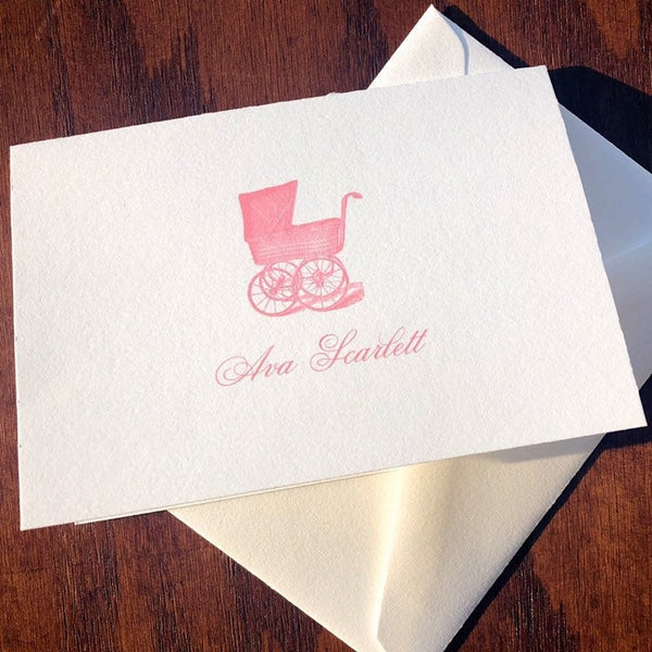 Baby thank you cards with Vintage Baby Carriage