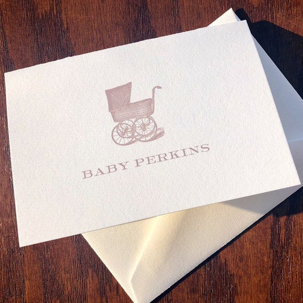 Baby thank you cards with Vintage Baby Carriage