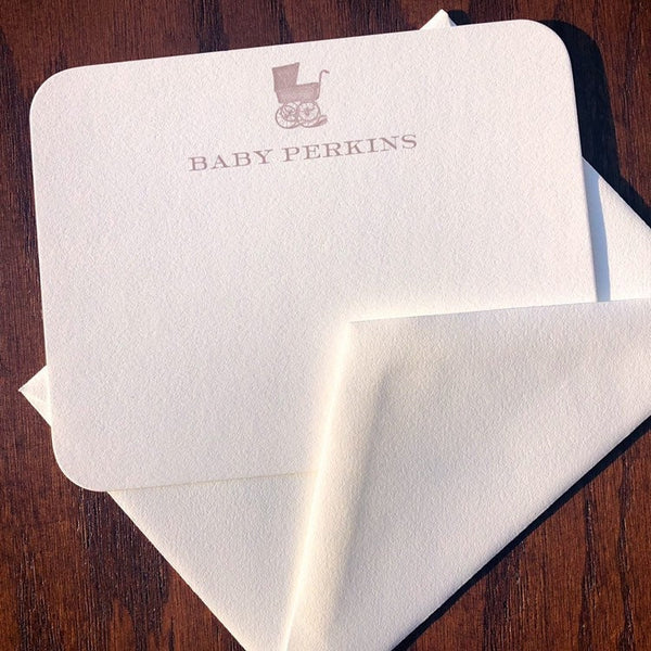 Baby thank you cards with Vintage Baby Carriage