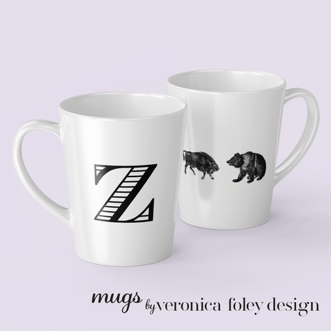 Letter Z Bull and Bear Mug with initial