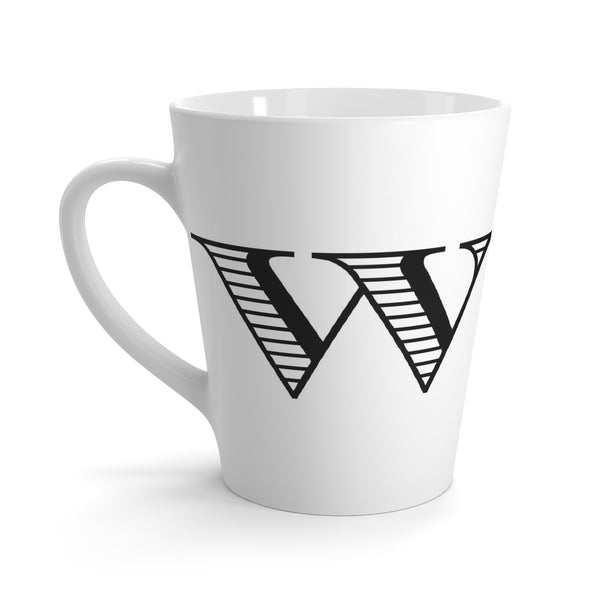 Letter W Vintage Blanket on Horse Mug with Initial, Tapered Latte Style