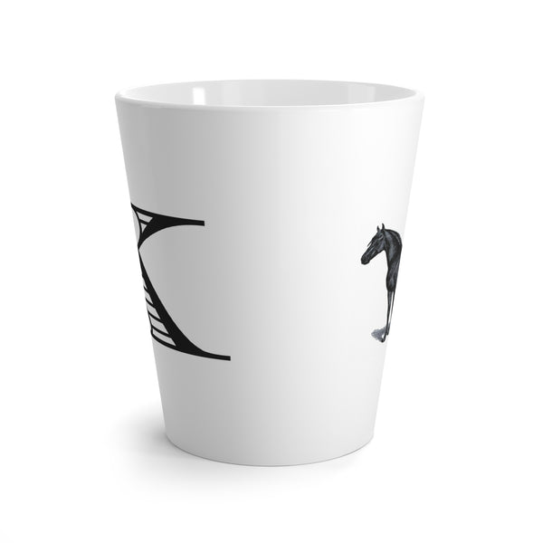 Letter K Warmblood Horse Mug with Initial, Tapered Latte Style