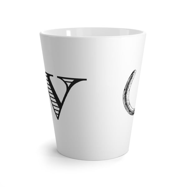 Letter W Horse Shoe Mug with Initial, Tapered Latte Style