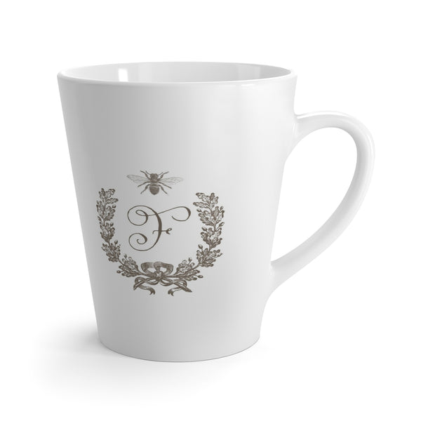 Letter F French Bee Wreath with Initial Latte Mug