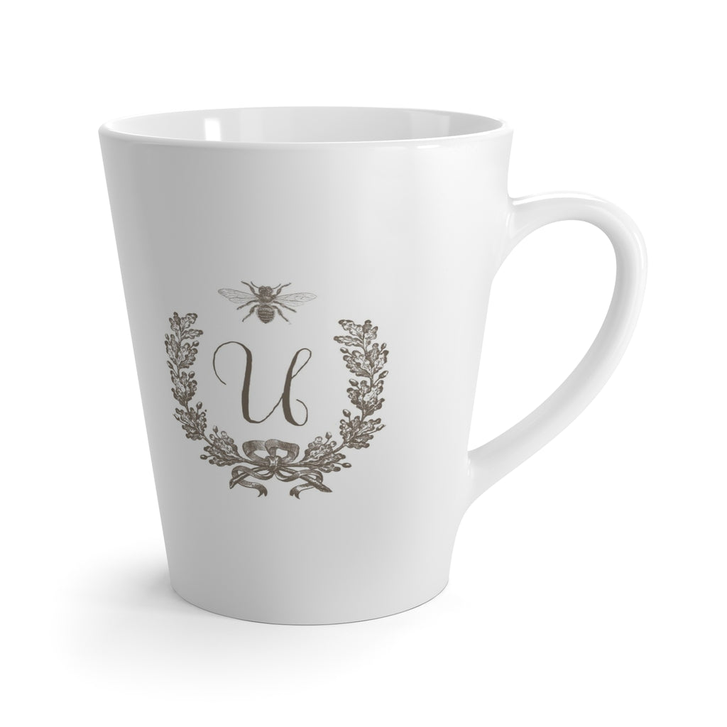 Letter U French Bee Wreath with Initial Latte Mug