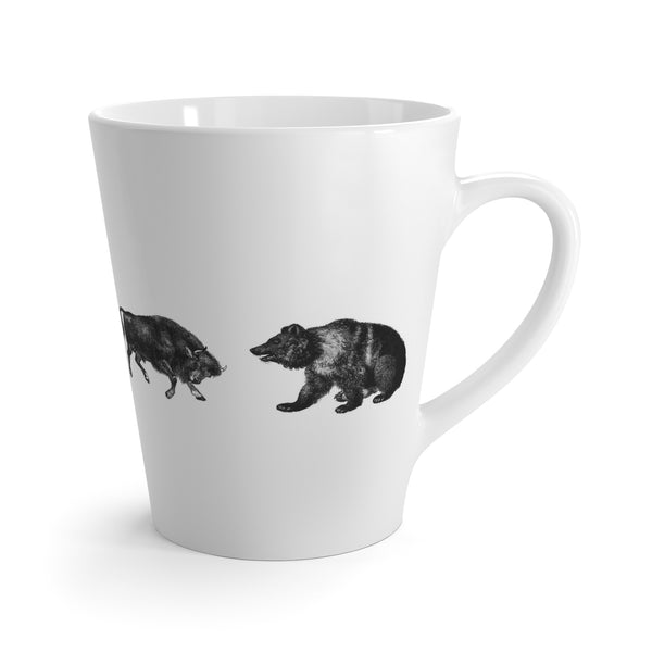 Letter E Bull and Bear Mug, Tapered Latte Style