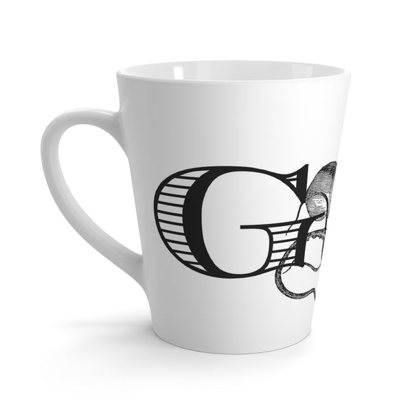 Letter G Octopus Mug with Initial, 12 ounce Tapered Latte