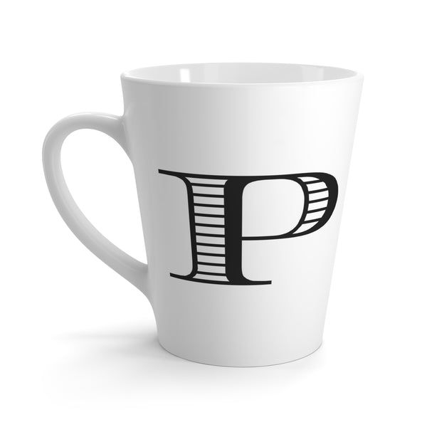 Letter P Horse Shoe Mug with Initial, Tapered Latte Style