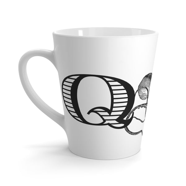 Letter Q Octopus Mug with Initial, 12 ounce Tapered Latte Style