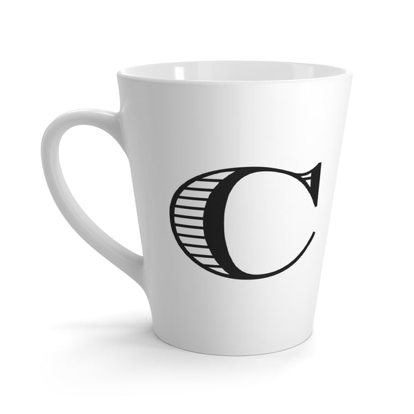 Letter C Equestrian Motif Horse Mug with Initial, Tapered Latte Style