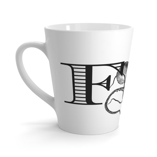 Letter F Octopus Mug with Initial, 12 ounce Tapered Latte