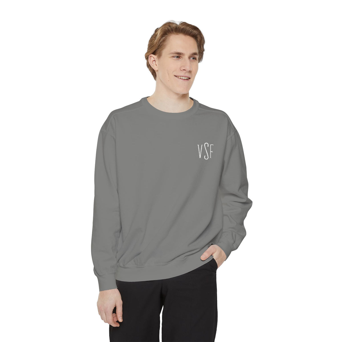 Minimal White Sweatshirt with Subtle Monogram Pocket Graphic