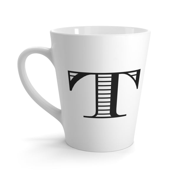 Letter T Vintage Blanket on Horse Mug with Initial, Tapered Latte Style