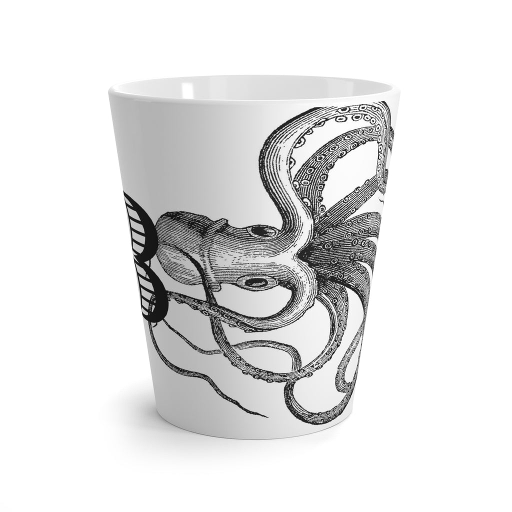 Letter B Octopus Mug with Initial, 12 ounce Tapered Latte