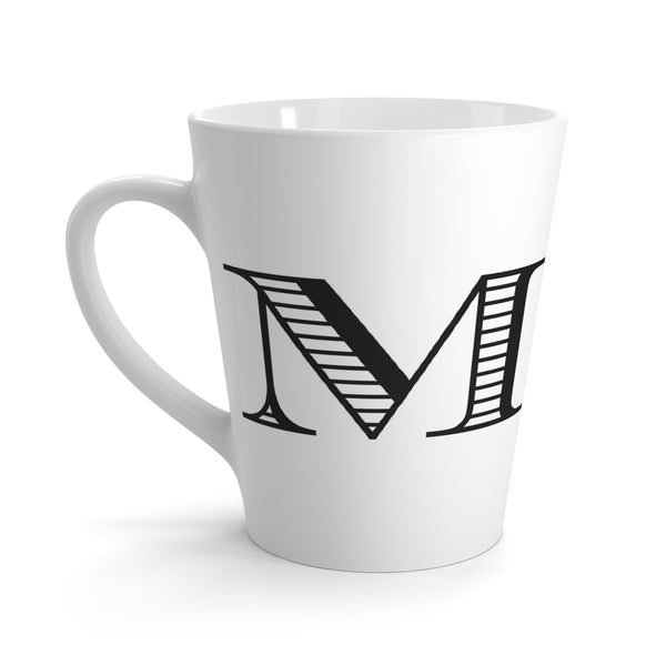 Letter M Vintage Blanket on Horse Mug with Initial, Tapered Latte Style