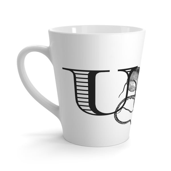 Letter U Octopus Mug with Initial, 12 ounce Tapered Latte Style
