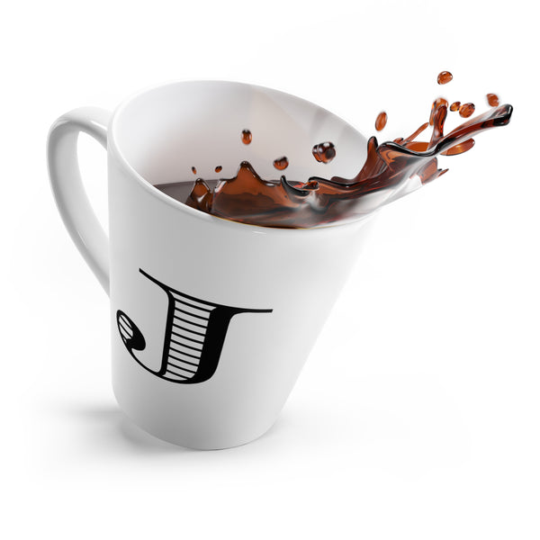 Letter J Equestrian Motif Horse Mug with Initial, Tapered Latte Style