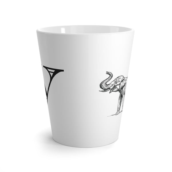 Letter V Elephant Mug with Initial, Tapered Latte Mug