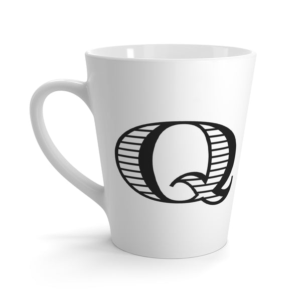 Letter Q Equestrian Motif Horse Mug with Initial, Tapered Latte Style