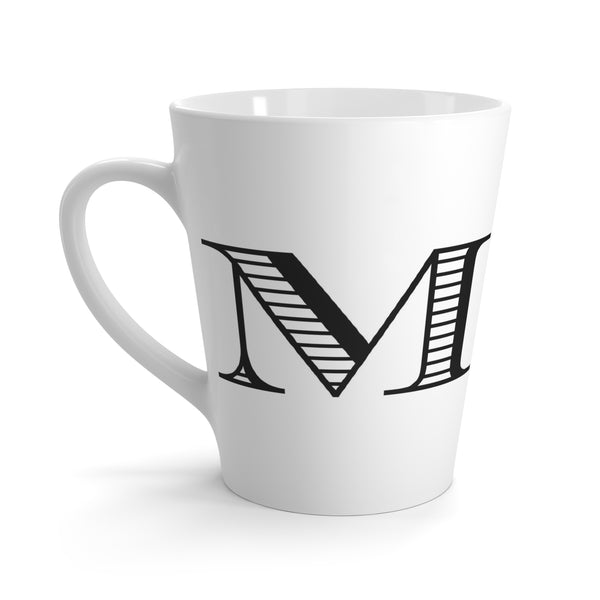 Letter M Warmblood Horse Mug with Initial, Tapered Latte Style