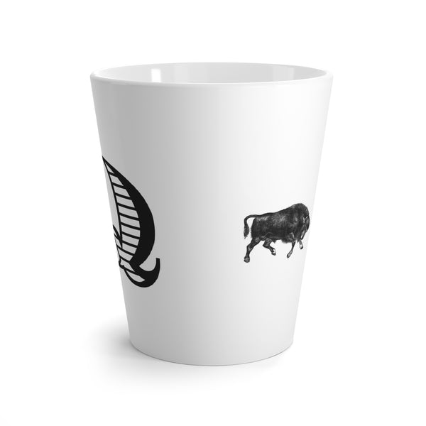 Letter Q Bull and Bear Mug, Tapered Latte Style