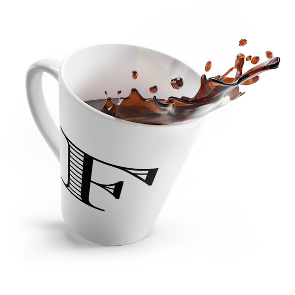 Letter F Warmblood Horse Mug with Initial, Tapered Latte Style