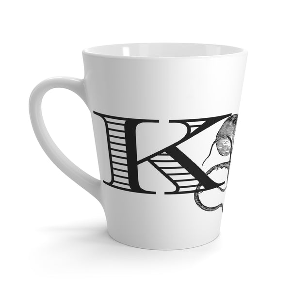 Letter K Octopus Mug with Initial, 12 ounce Tapered Latte