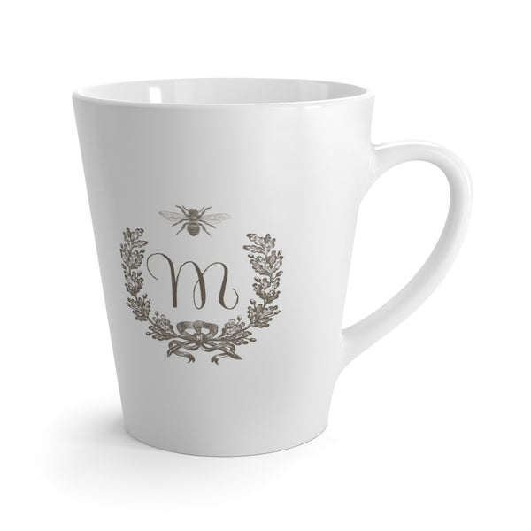Letter M French Bee Wreath with Initial Latte Mug