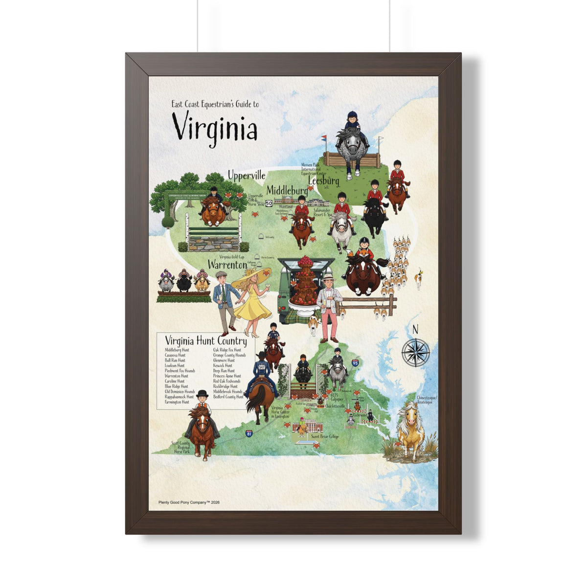 East Coast Equestrian's Guide to Virginia Framed Map