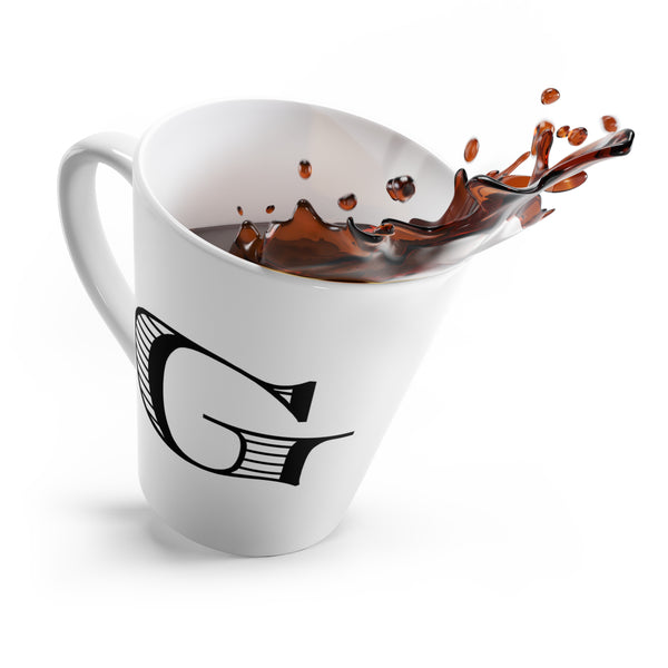 Letter G Warmblood Horse Mug with Initial, Tapered Latte Style