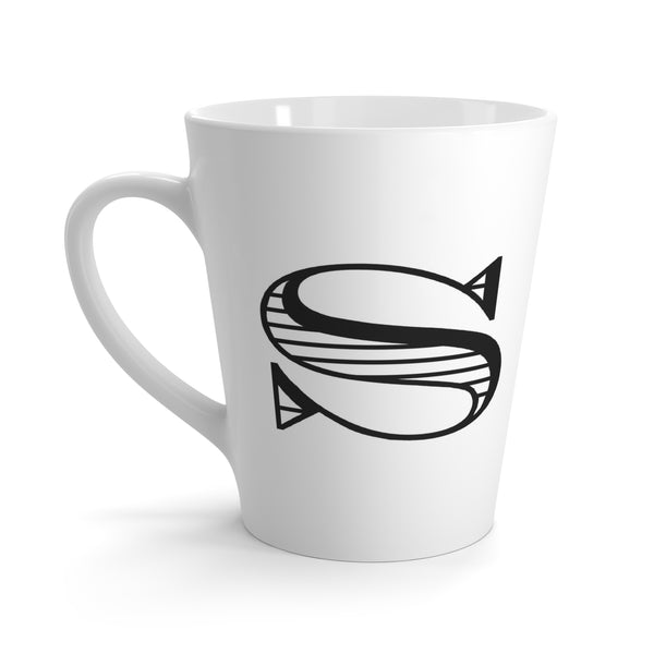 Letter S Equestrian Motif Horse Mug with Initial, Tapered Latte Style