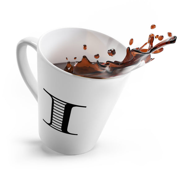 Letter I Equestrian Motif Horse Mug with Initial, Tapered Latte Style
