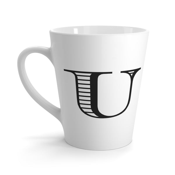 Letter U Elephant Mug with Initial, Tapered Latte Mug