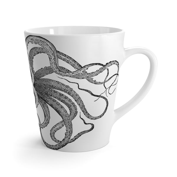 Letter M Octopus Mug with Initial, 12 ounce Tapered Latte