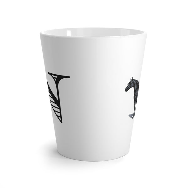 Letter N Warmblood Horse Mug with Initial, Tapered Latte Style