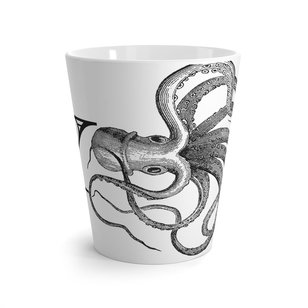 Letter Y Octopus Mug with Initial, 12 ounce Tapered Latte Style