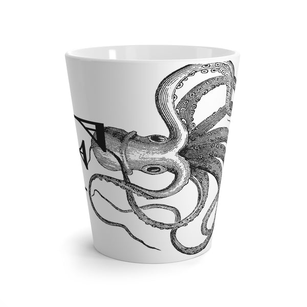Letter E Octopus Mug with Initial, 12 ounce Tapered Latte