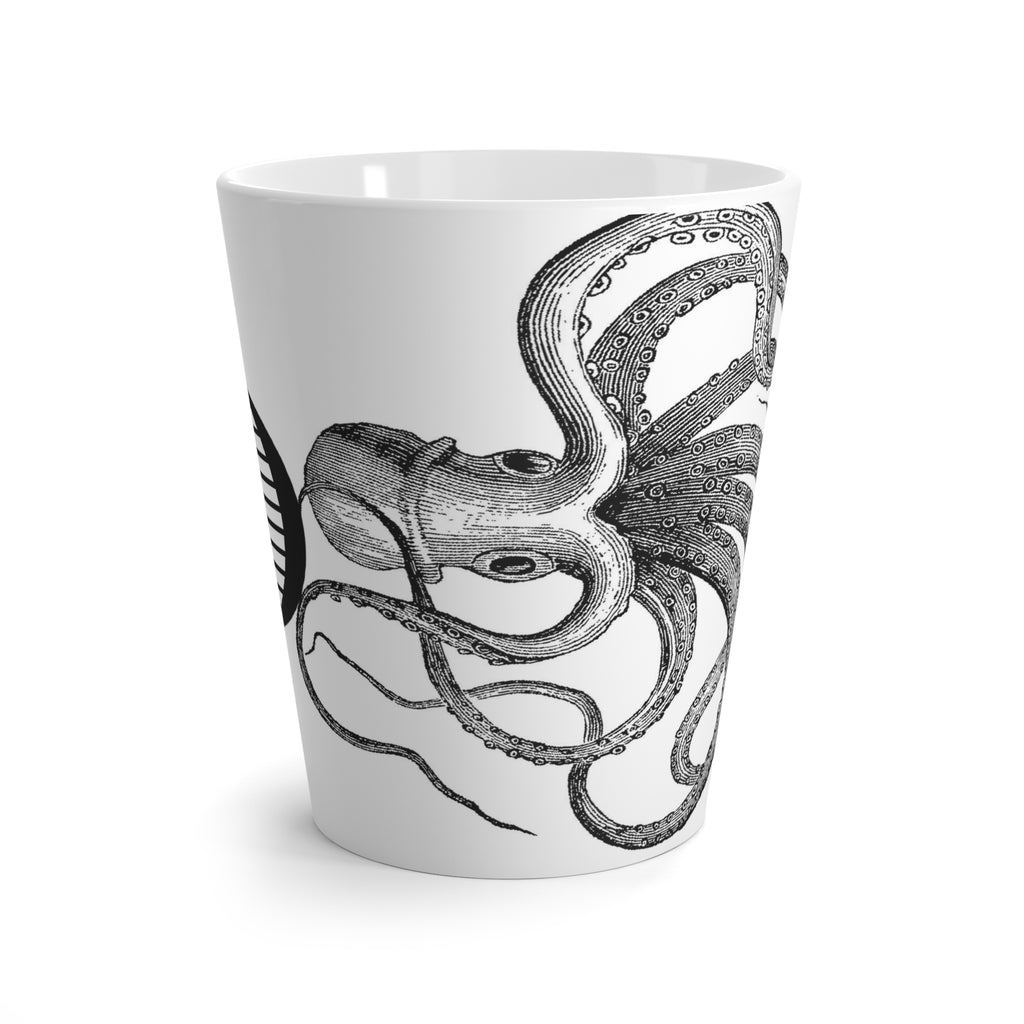 Letter O Octopus Mug with Initial, 12 ounce Tapered Latte Style