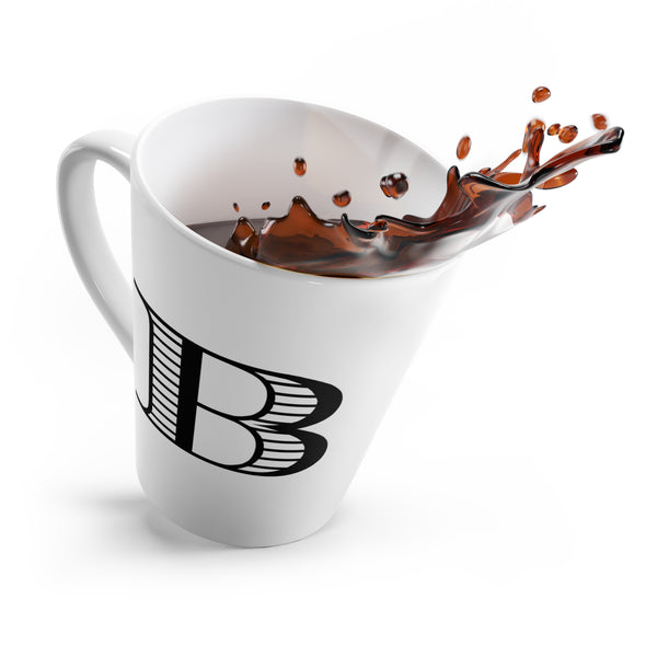 Letter B Durer Rhinoceros Mug with Initial, 12 ounce Tapered Latte Style