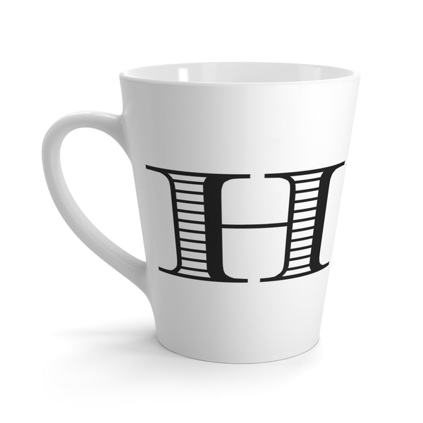 Letter H Vintage Blanket on Horse Mug with Initial, Tapered Latte Style