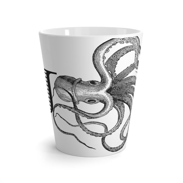 Letter J Octopus Mug with Initial, 12 ounce Tapered Latte