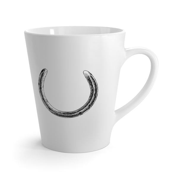 Letter E Horse Shoe Mug with Initial, Tapered Latte Style