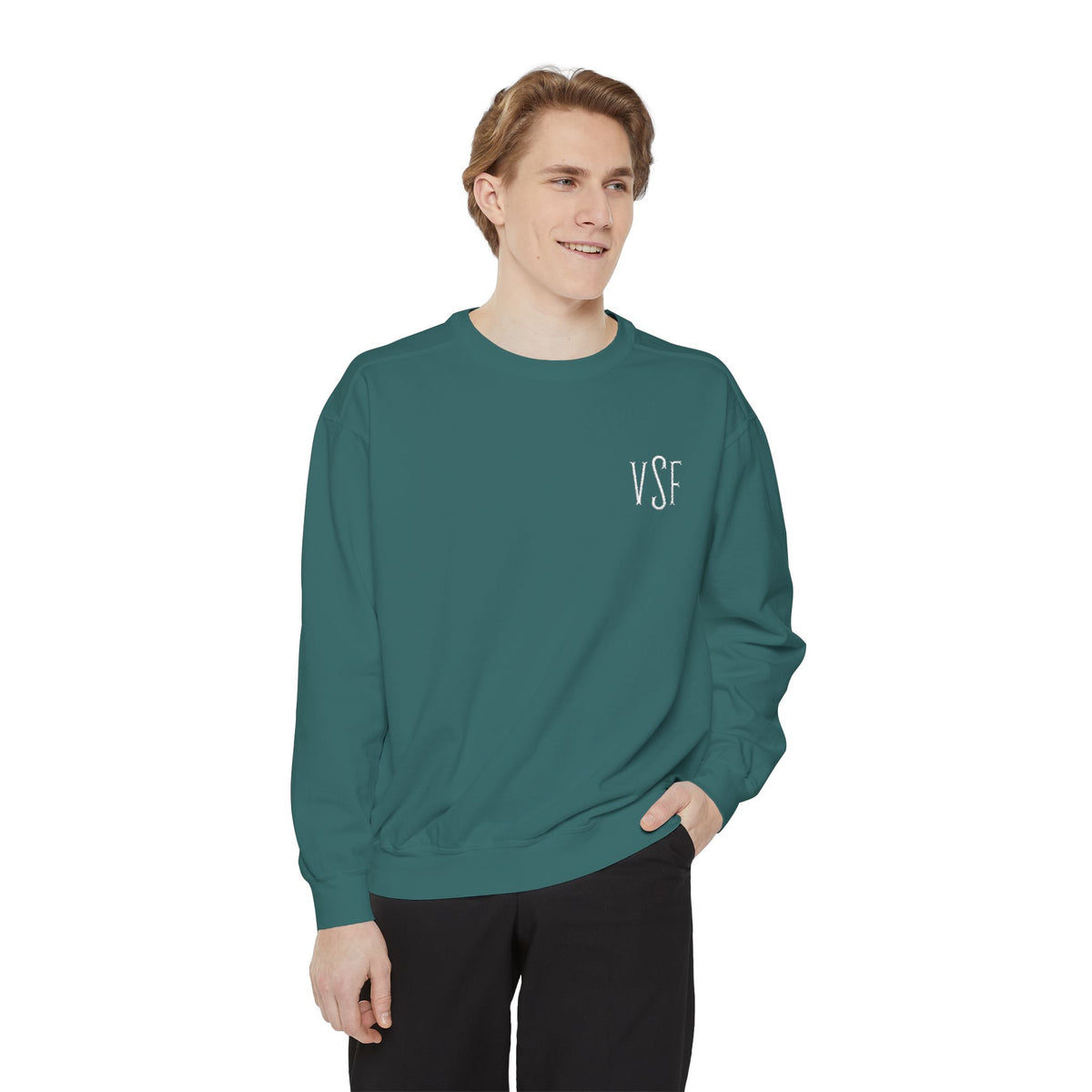 Minimal White Sweatshirt with Subtle Monogram Pocket Graphic
