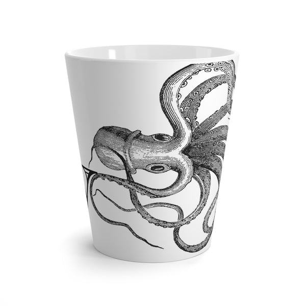 Letter W Octopus Mug with Initial, 12 ounce Tapered Latte Style