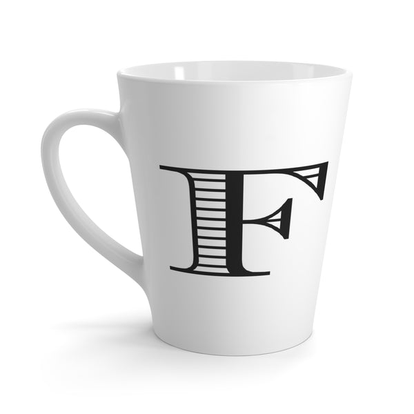 Letter F Equestrian Motif Horse Mug with Initial, Tapered Latte Style