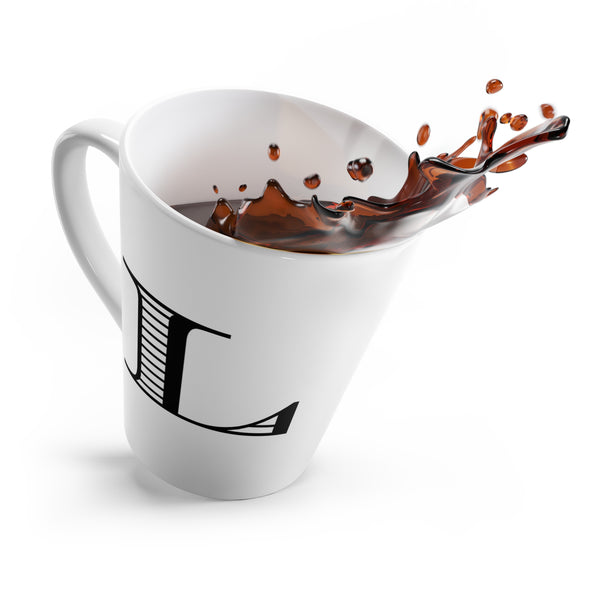Letter L Durer Rhinoceros Mug with Initial, 12 ounce Tapered Latte Style